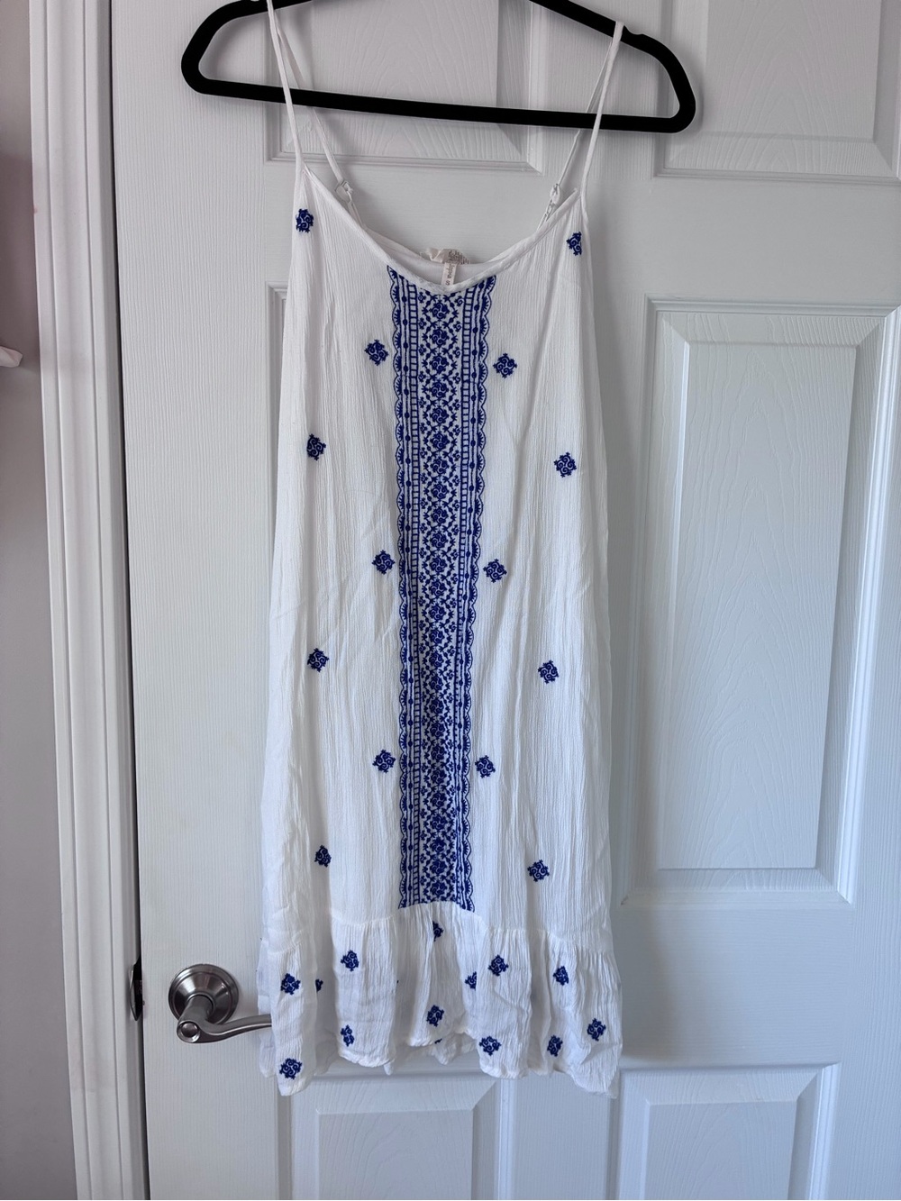 Japna White Maxi Dress with Blue Embroidered Panel